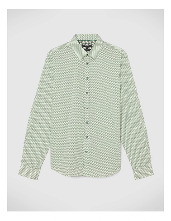 Herringbone Geo Print Long Sleeve Shirt in Green image 2