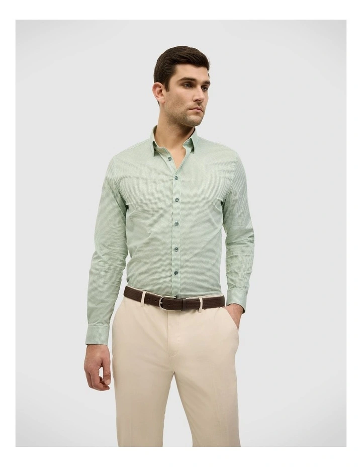 Herringbone Geo Print Long Sleeve Shirt in Green image 5