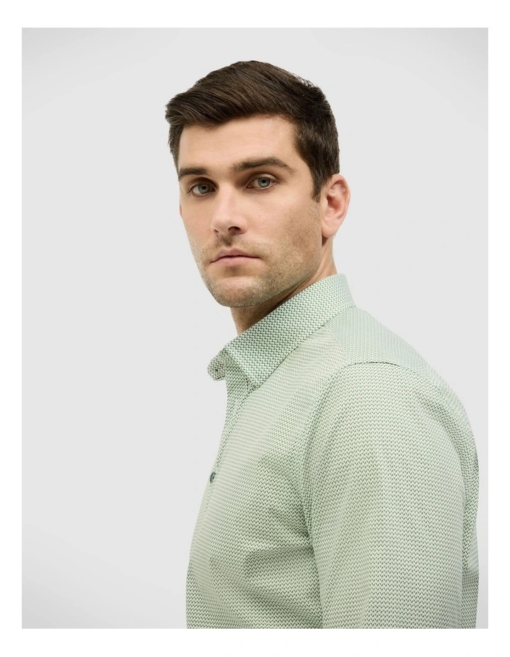 Herringbone Geo Print Long Sleeve Shirt in Green image 6