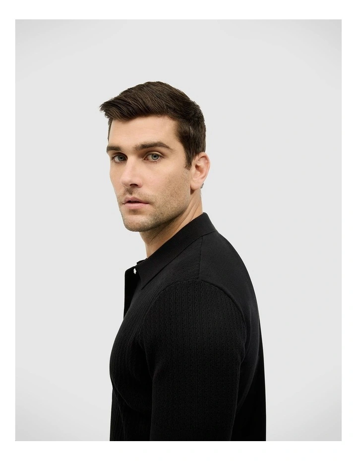 Textured Button-down Knit in Black image 6