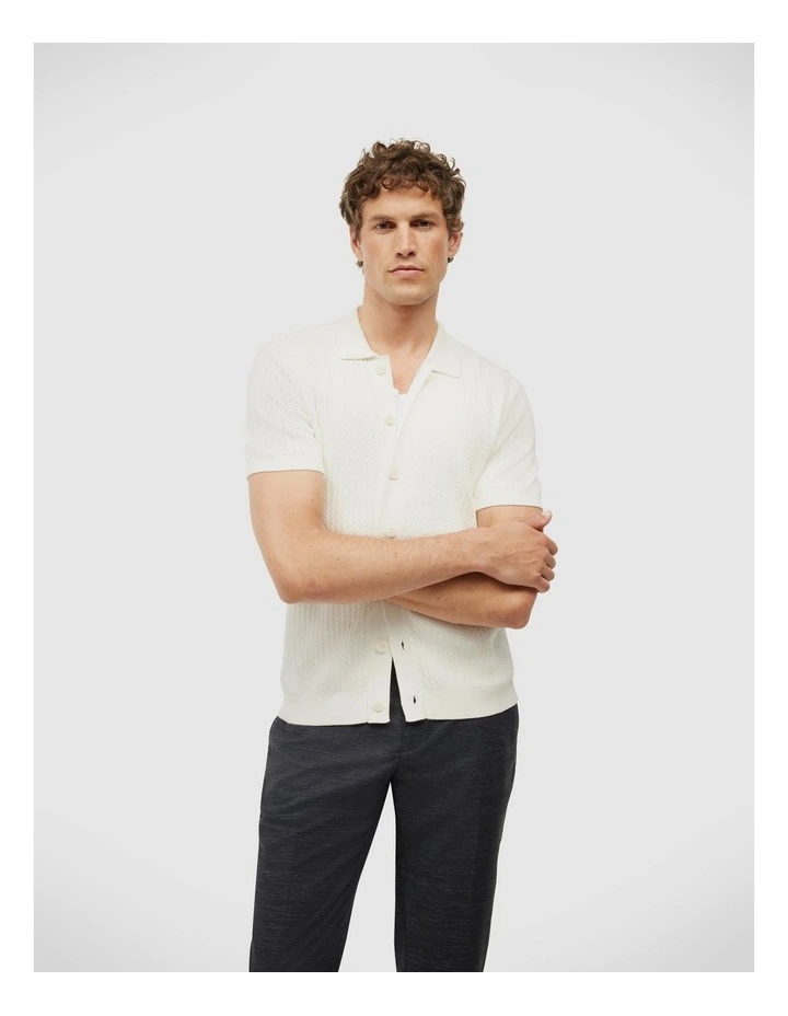 Textured Button-down Knit in White image 1