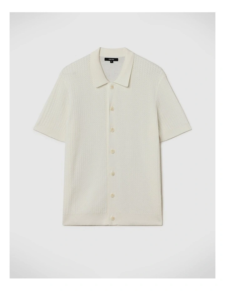 Textured Button-down Knit in White image 2