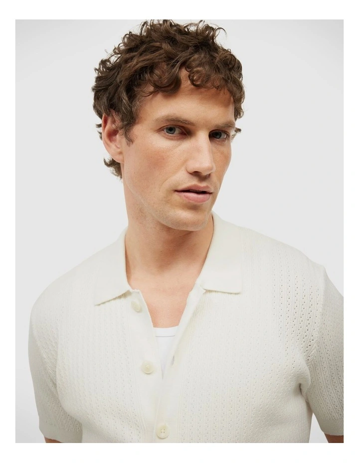 Textured Button-down Knit in White image 4