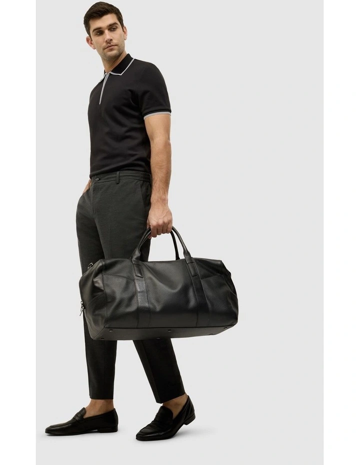 Textured Zip Collar Polo in Black image 3