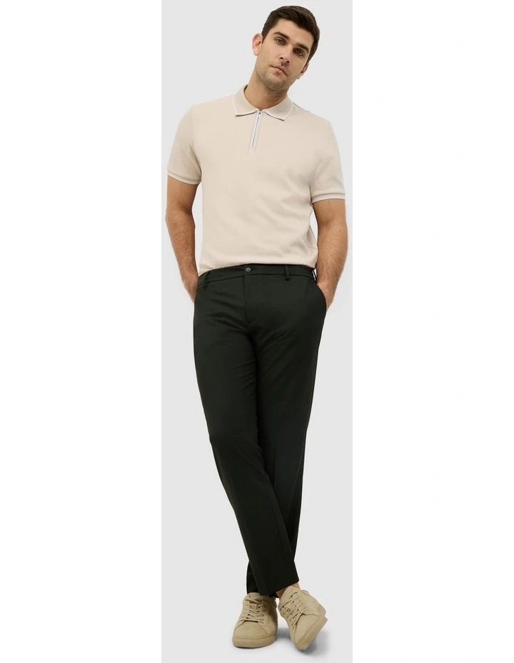Textured Zip Collar Polo in Natural image 1