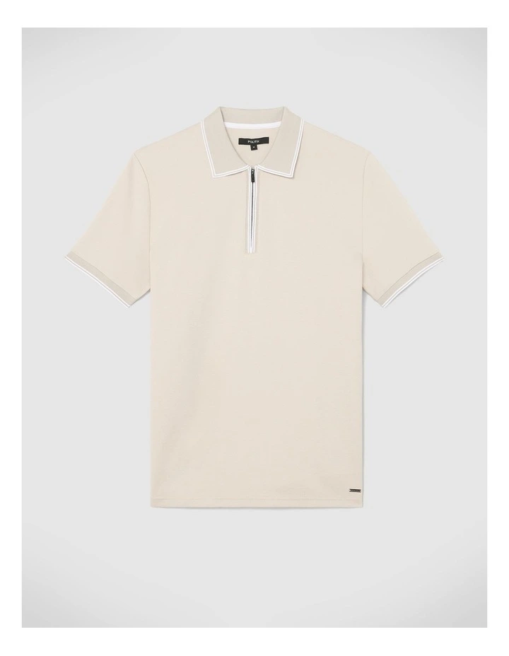 Textured Zip Collar Polo in Natural image 2