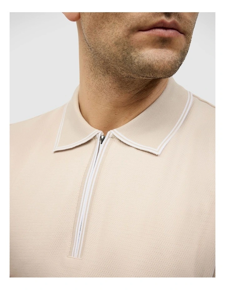 Textured Zip Collar Polo in Natural image 4