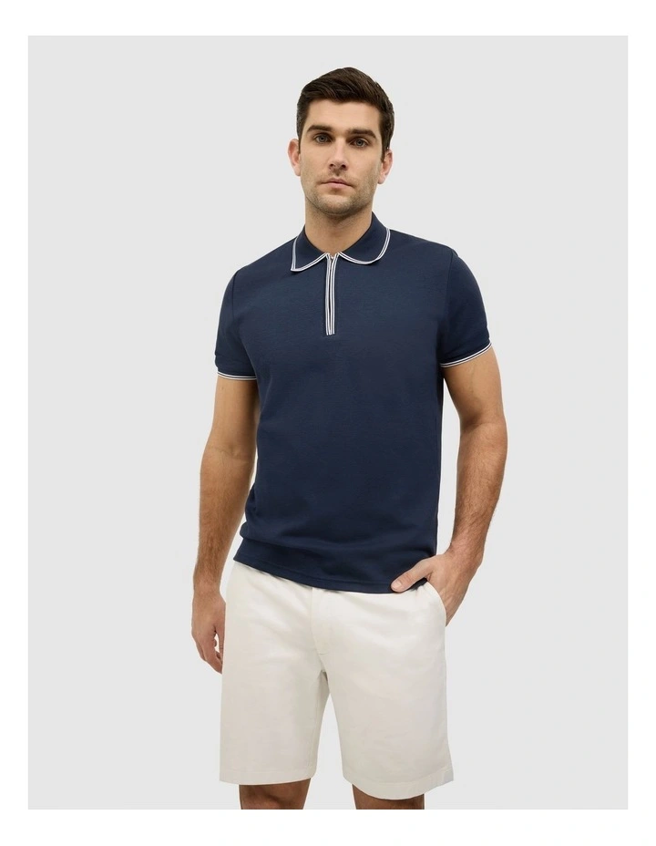 Textured Zip Collar Polo in Navy image 1
