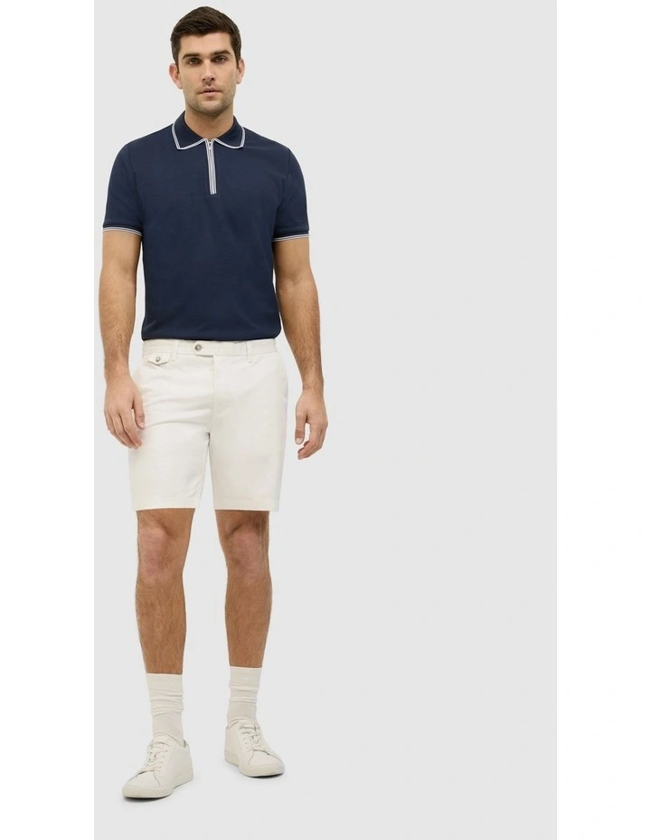 Textured Zip Collar Polo in Navy image 3
