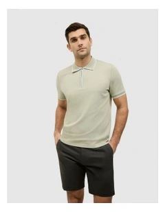 Textured Zip Collar Polo in Light Green