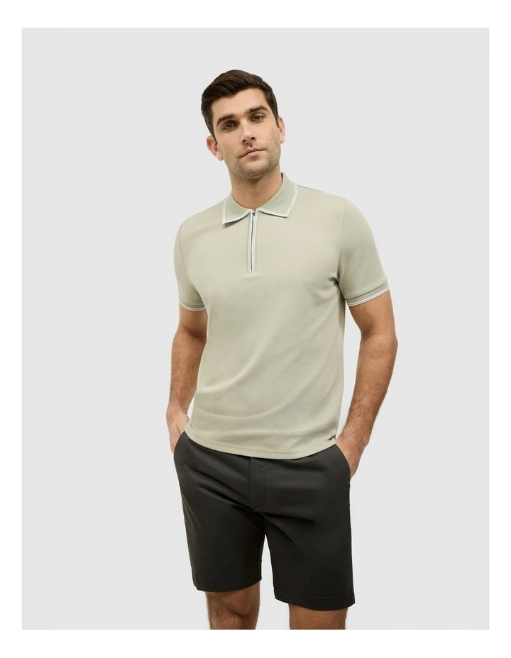 Textured Zip Collar Polo in Light Green image 1