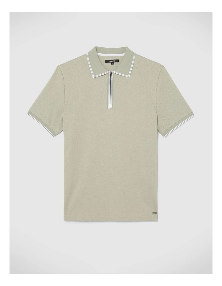 Textured Zip Collar Polo in Light Green image 2