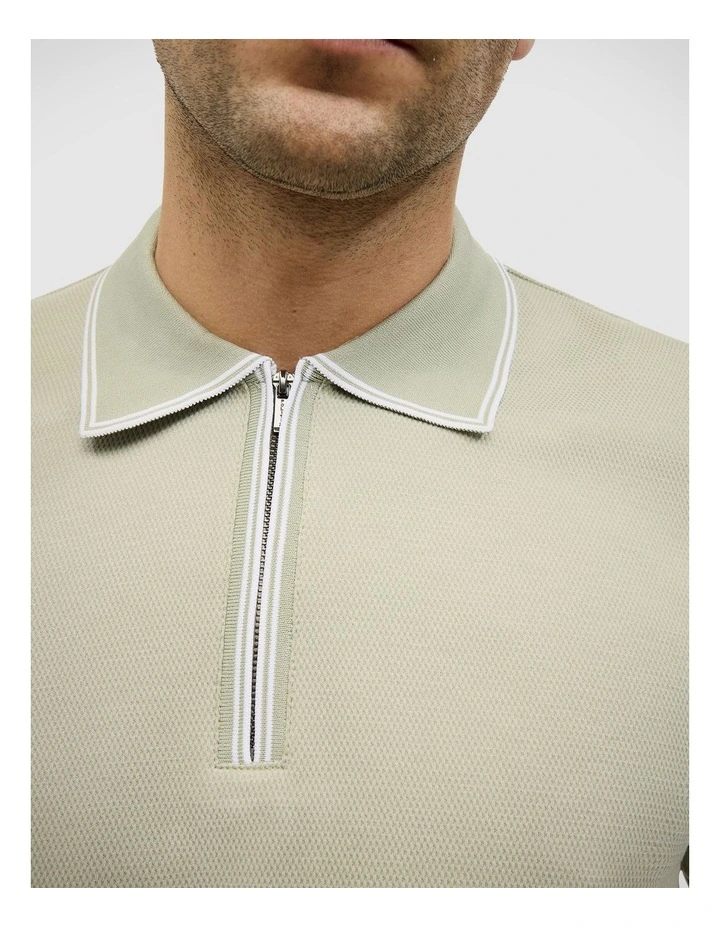 Textured Zip Collar Polo in Light Green image 3