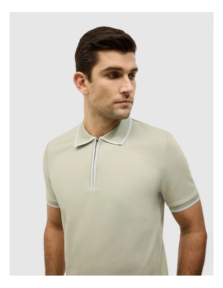 Textured Zip Collar Polo in Light Green image 4