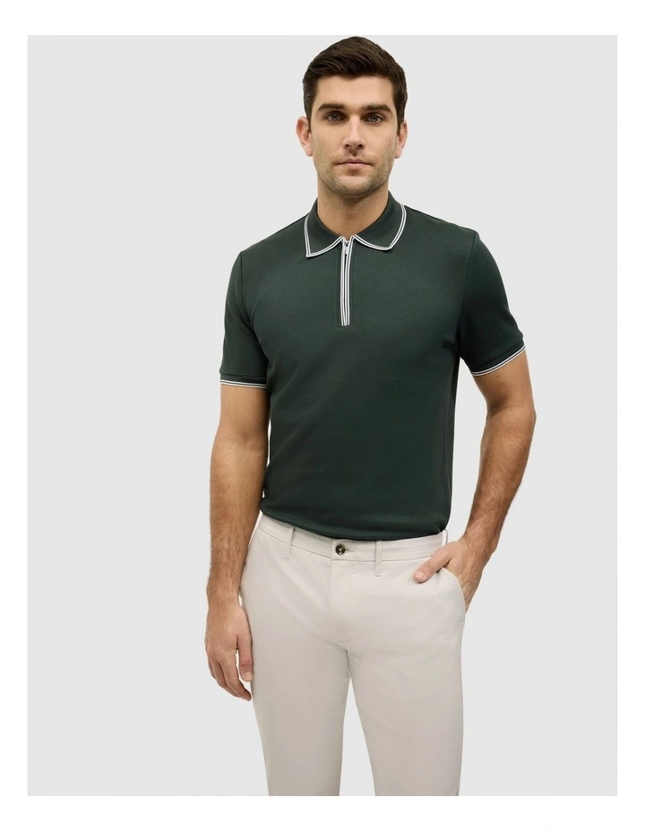 Textured Zip Collar Polo in Forest image 1