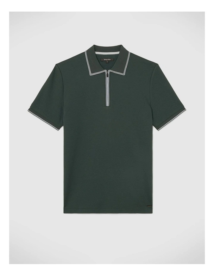 Textured Zip Collar Polo in Forest image 2