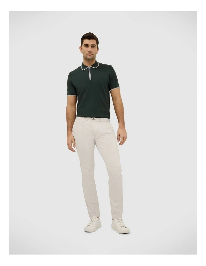 Textured Zip Collar Polo in Forest image 3