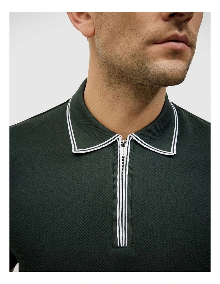 Textured Zip Collar Polo in Forest image 4