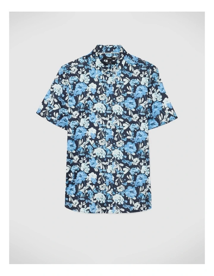 Painted Floral Short Sleeve Shirt in Blue image 2