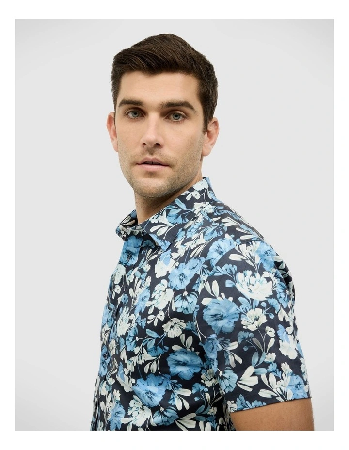 Painted Floral Short Sleeve Shirt in Blue image 5