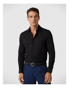Slim Fit Long Sleeve Textured Dress Shirt in Black