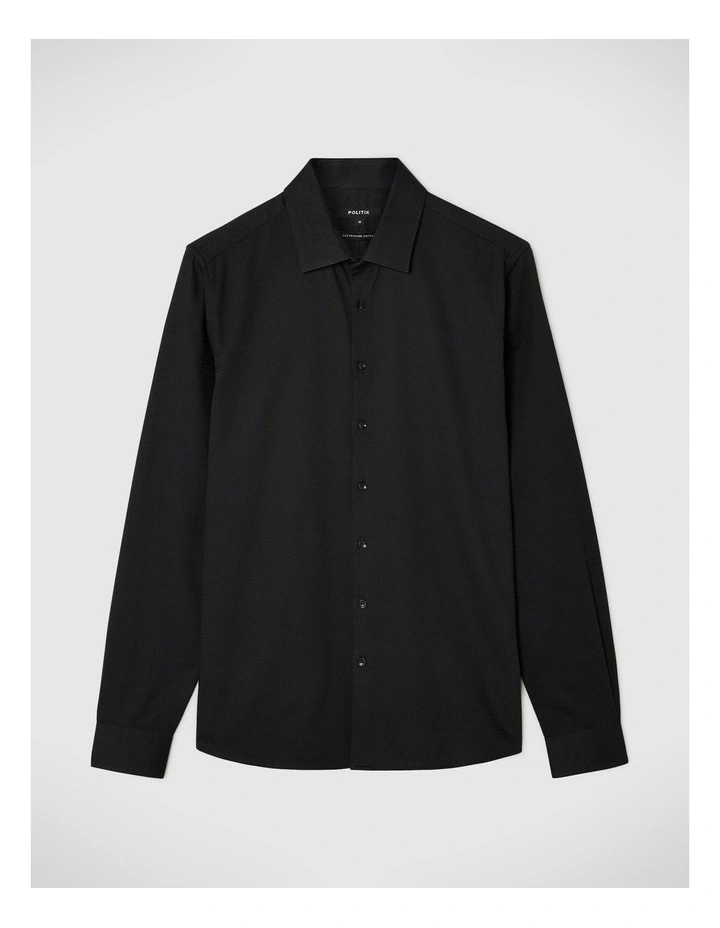 Slim Fit Long Sleeve Textured Dress Shirt in Black image 2