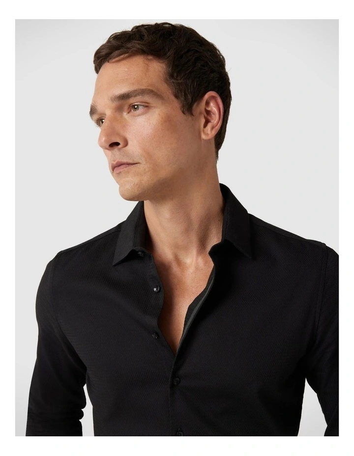 Slim Fit Long Sleeve Textured Dress Shirt in Black image 4