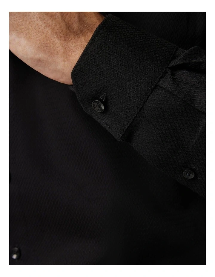 Slim Fit Long Sleeve Textured Dress Shirt in Black image 5