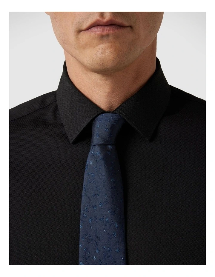 Slim Fit Long Sleeve Textured Dress Shirt in Black image 6