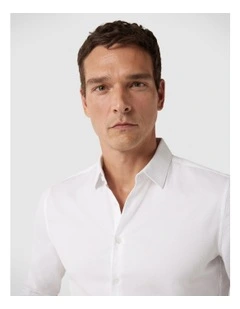 Slim Fit Long Sleeve Textured Dress Shirt in White