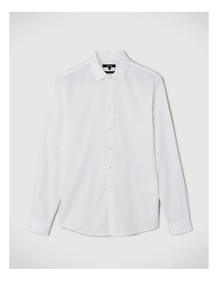 Slim Fit Long Sleeve Textured Dress Shirt in White image 2