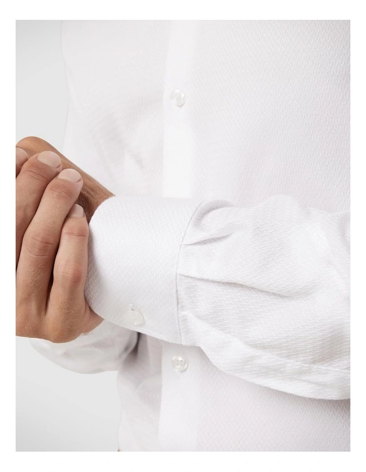 Slim Fit Long Sleeve Textured Dress Shirt in White image 5