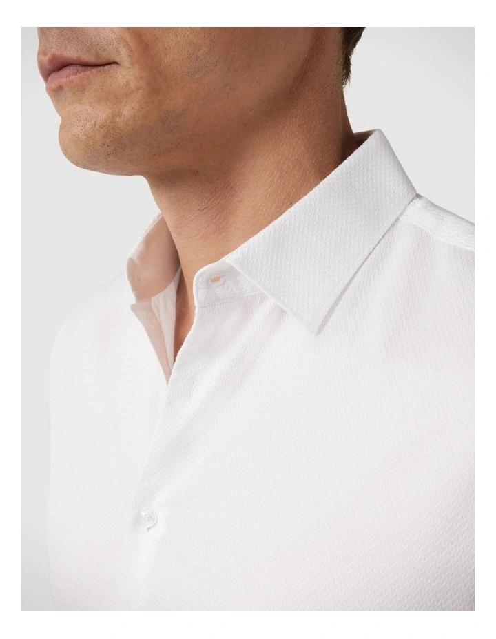 Slim Fit Long Sleeve Textured Dress Shirt in White image 6