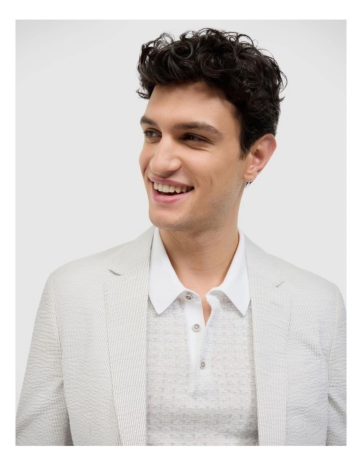 Striped Seersucker Blazer in Light Grey image 4