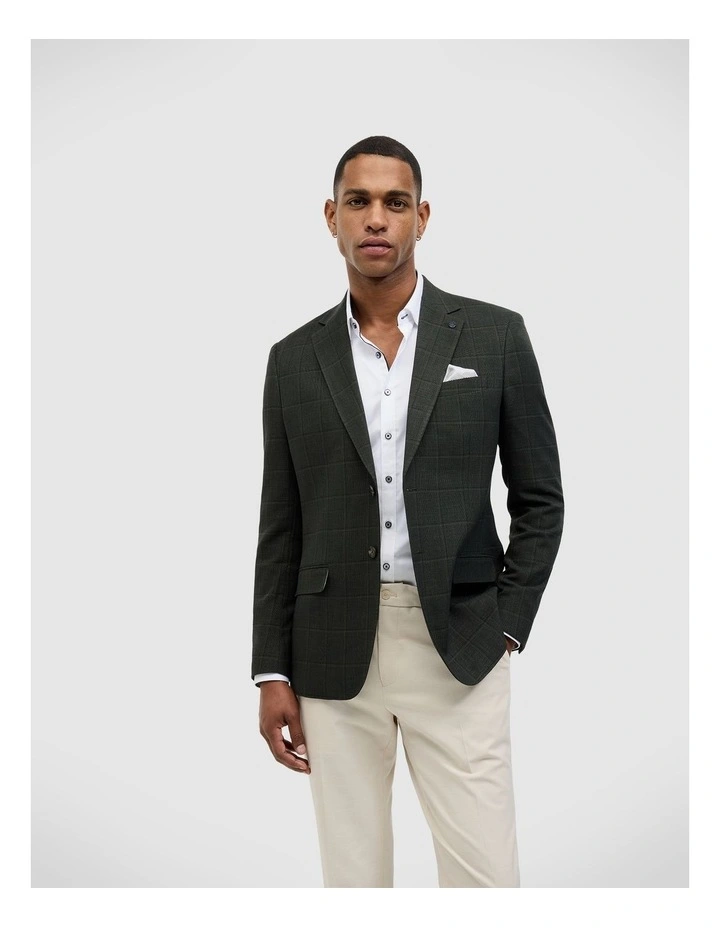 Windowpane Check Blazer in Khaki image 1