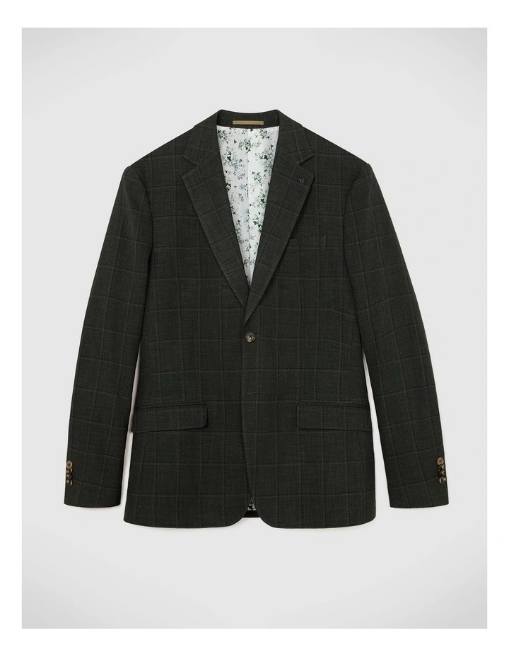 Windowpane Check Blazer in Khaki image 2