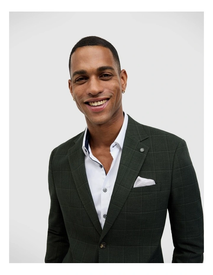 Windowpane Check Blazer in Khaki image 4