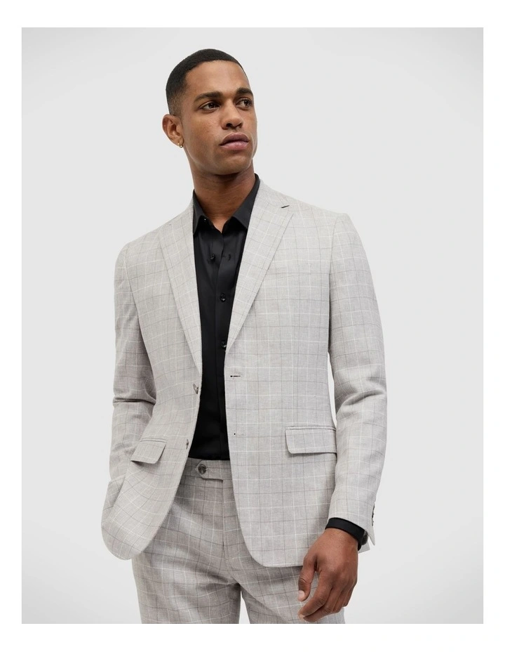 Windowpane Check Tailored Jacket in Grey image 1