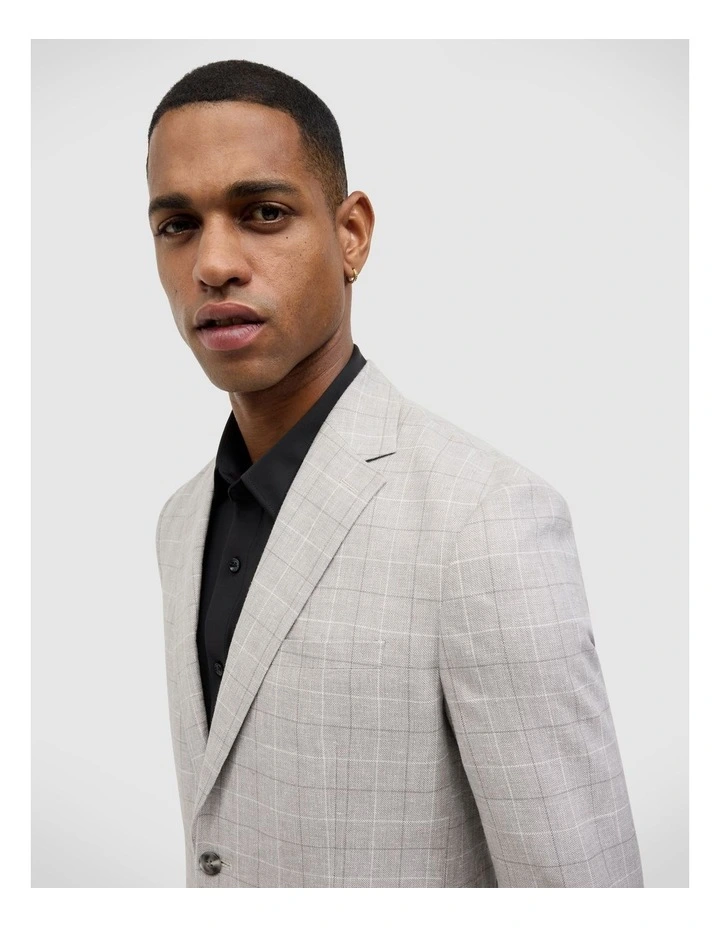 Windowpane Check Tailored Jacket in Grey image 3