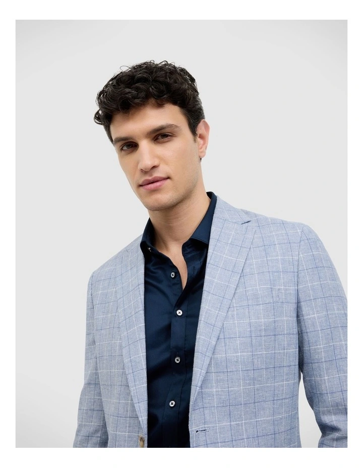 Windowpane Check Tailored Jacket in Blue image 3