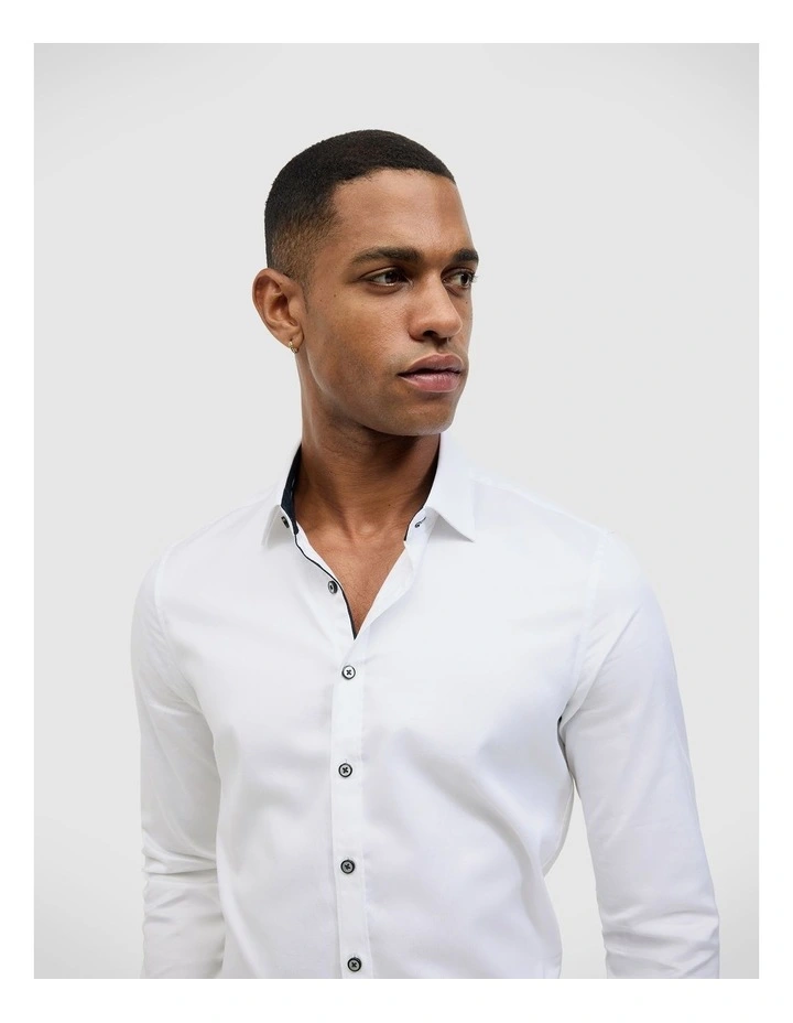 Accent Stretch Long Sleeve Shirt in White image 3