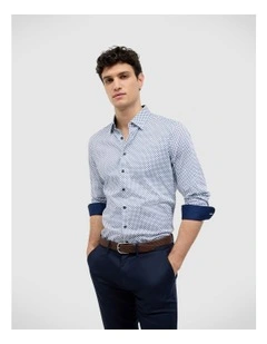 Geo Print Long Sleeve Shirt in Navy