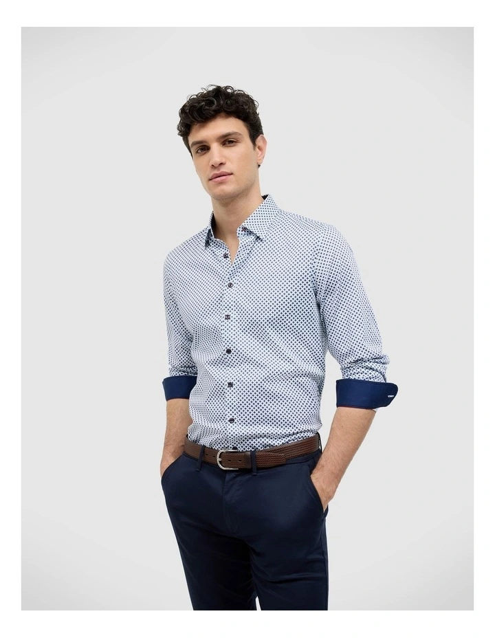Geo Print Long Sleeve Shirt in Navy image 1