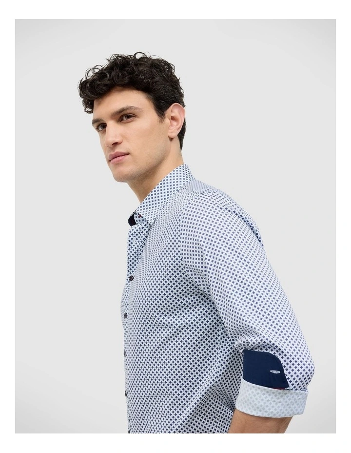 Geo Print Long Sleeve Shirt in Navy image 3
