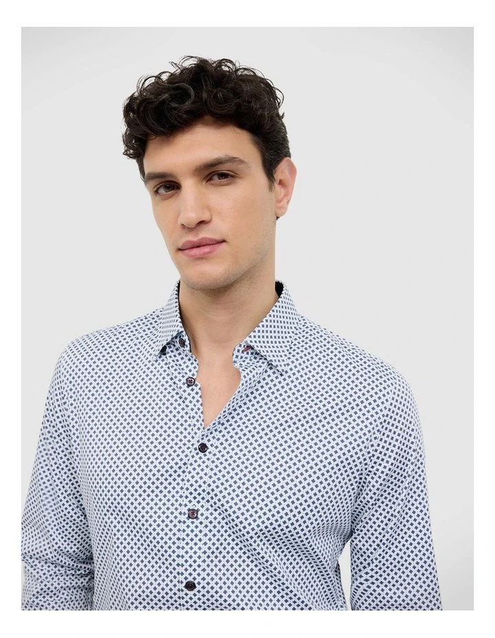 Geo Print Long Sleeve Shirt in Navy image 5