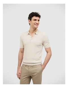 Waffle Lightweight Knit Polo in Natural