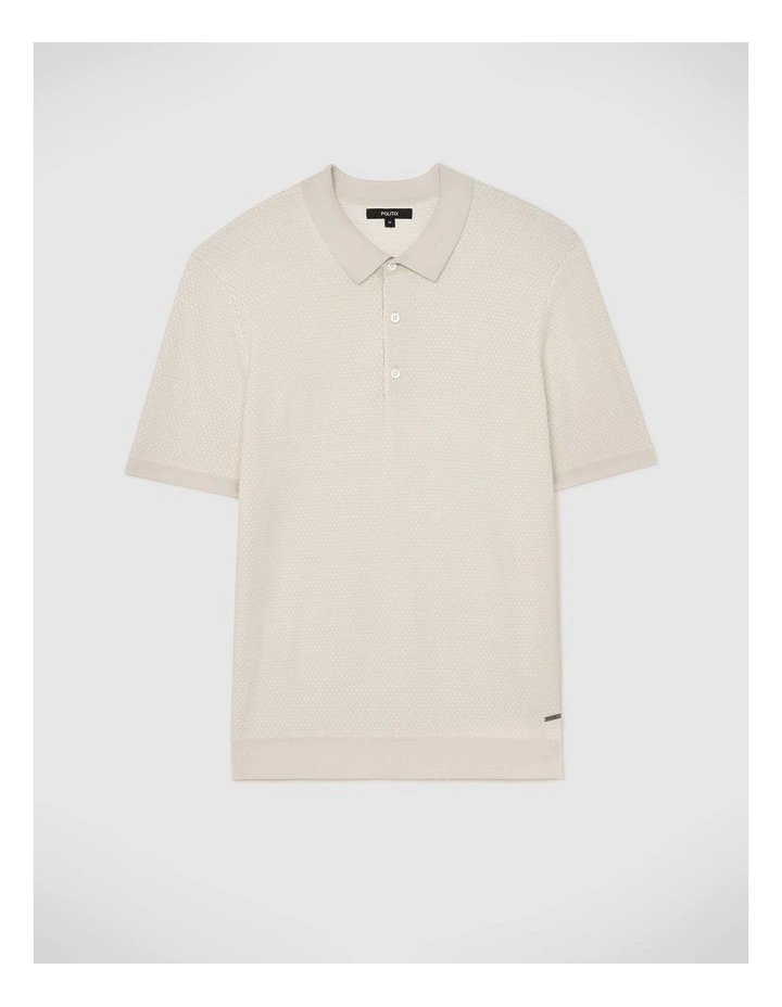 Waffle Lightweight Knit Polo in Natural image 2