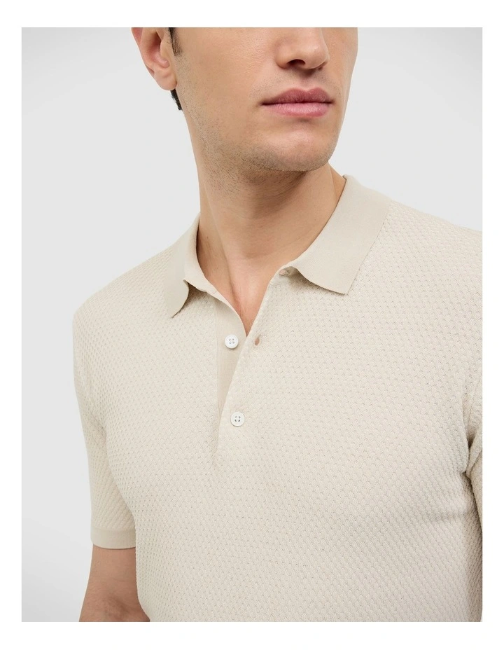 Waffle Lightweight Knit Polo in Natural image 5