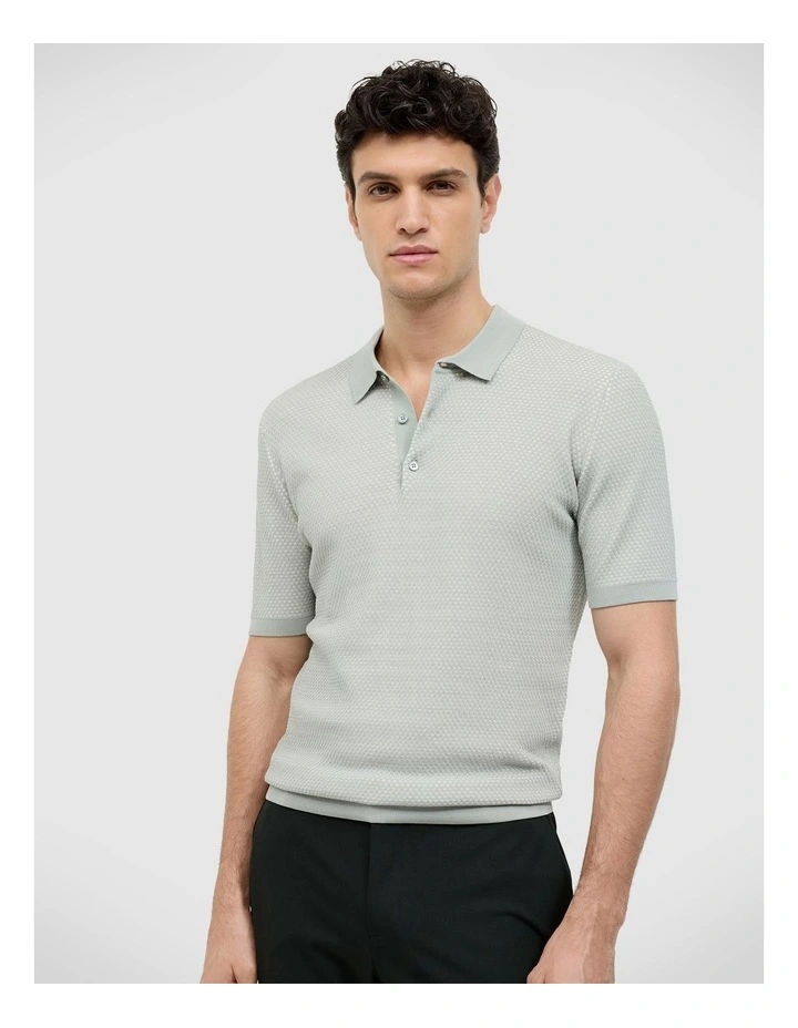 Waffle Lightweight Knit Polo in Sage image 1
