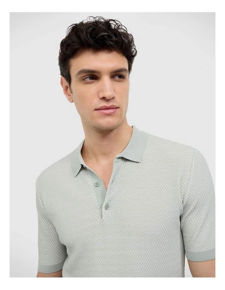 Waffle Lightweight Knit Polo in Sage image 4